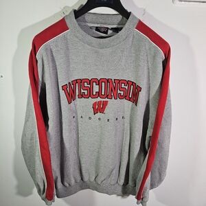 NCAA Wisconsin Badgers Grey & Red Embroidered Heavy Crewneck Pullover Sweatshirt